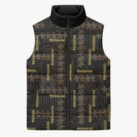 Hawaii Brown Plumeria Lei Black Sleeveless Puffer Jacket Frangipani Floral Heritage Art