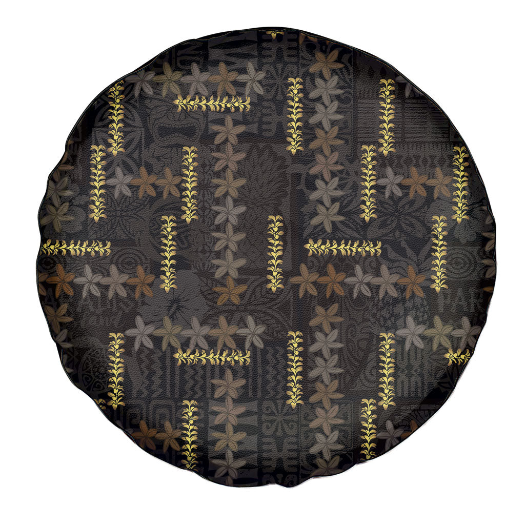 Hawaii Brown Plumeria Lei Black Spare Tire Cover Frangipani Floral Heritage Art