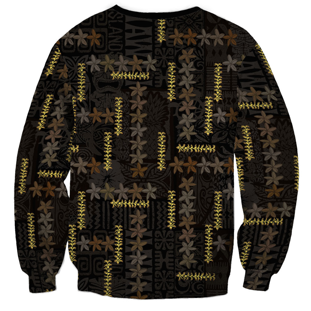 Hawaii Brown Plumeria Lei Black Sweatshirt Frangipani Floral Heritage Art