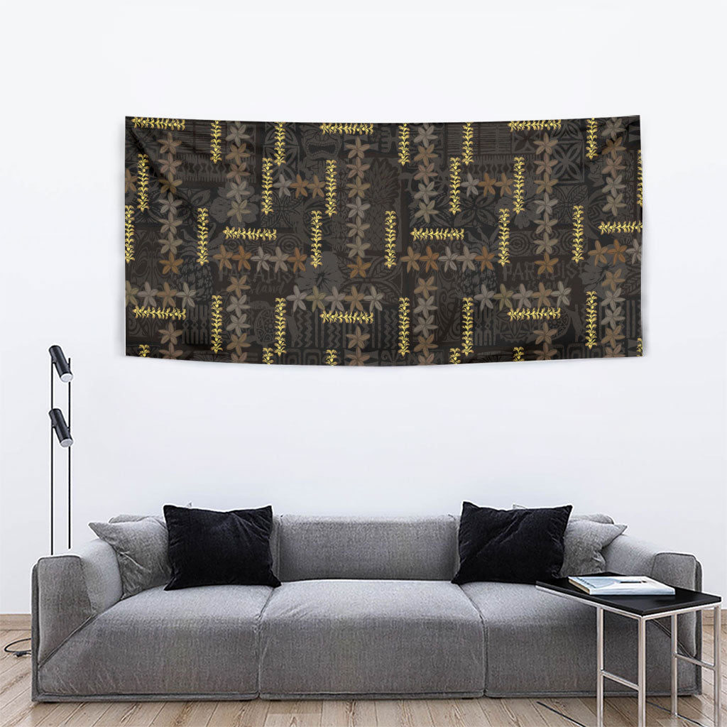 Hawaii Brown Plumeria Lei Black Tapestry Frangipani Floral Heritage Art