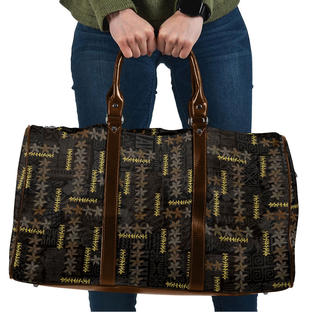 Hawaii Brown Plumeria Lei Black Travel Bag Frangipani Floral Heritage Art