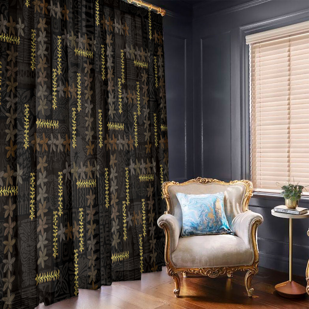 Hawaii Brown Plumeria Lei Black Window Curtain Frangipani Floral Heritage Art