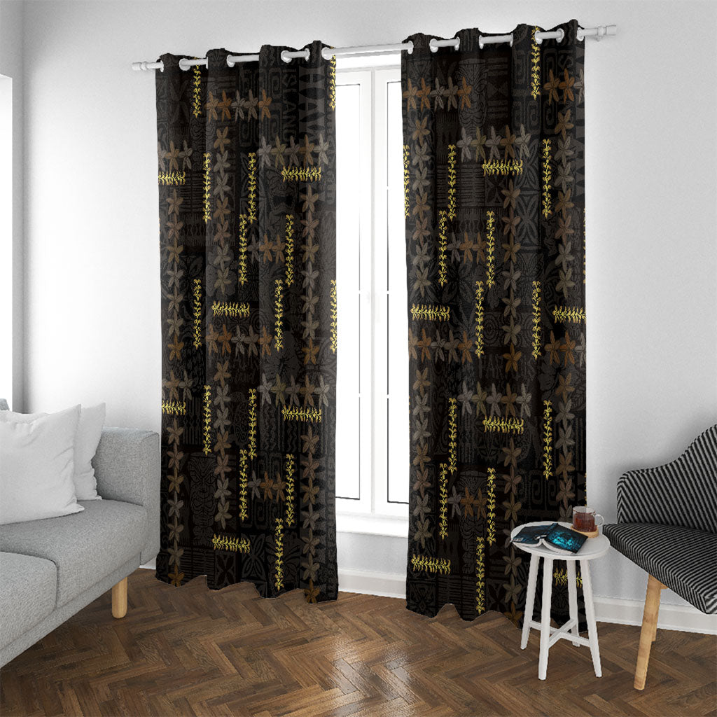 Hawaii Brown Plumeria Lei Black Window Curtain Frangipani Floral Heritage Art