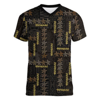 Hawaii Brown Plumeria Lei Black Women V-Neck T-Shirt Frangipani Floral Heritage Art LT01 Female Black - Polynesian Pride