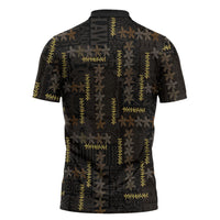 Hawaii Brown Plumeria Lei Black Zipper Polo Shirt Frangipani Floral Heritage Art