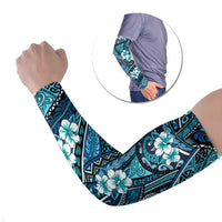 Polynesian Hibiscus Tropical Blue Floral Arm Sleeves Tribal Pattern - Polynesian Pride