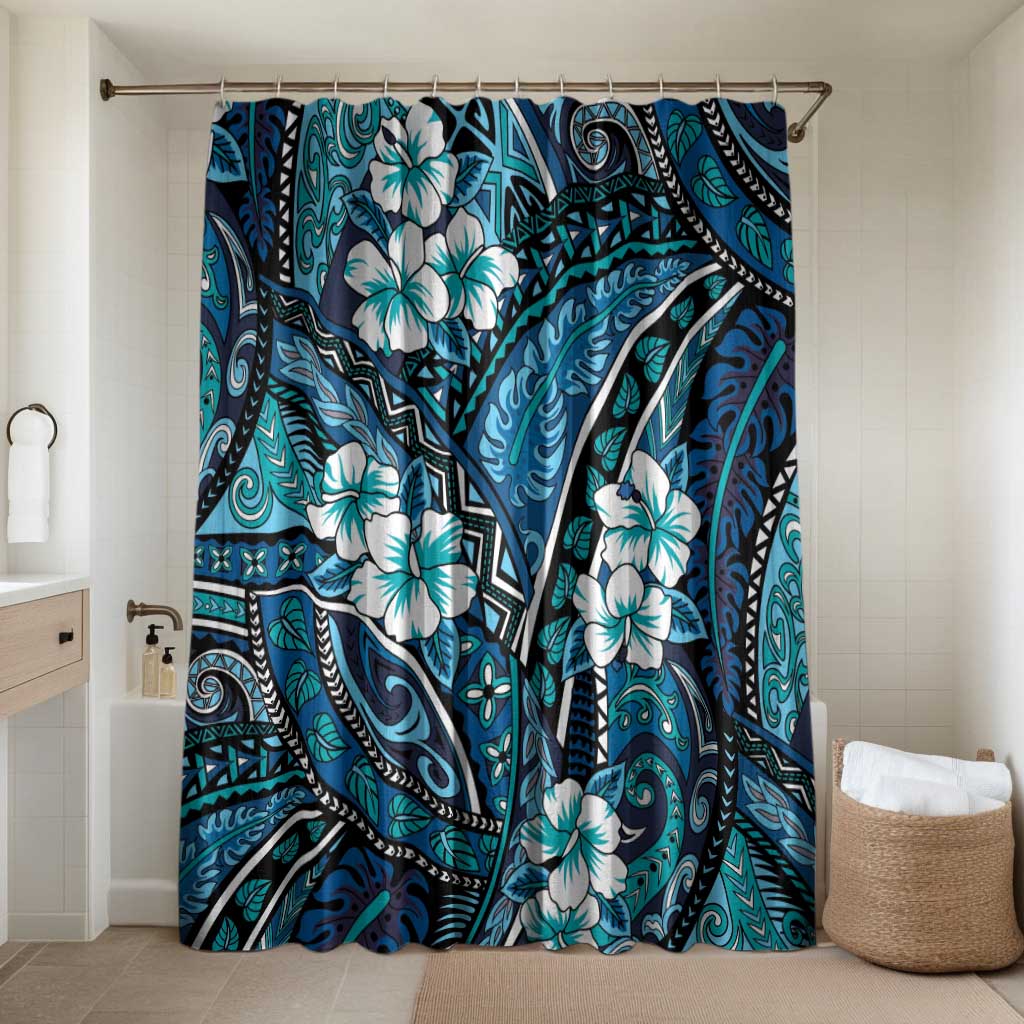 Polynesian Hibiscus Tropical Blue Floral Bathroom Set Tribal Pattern - Polynesian Pride