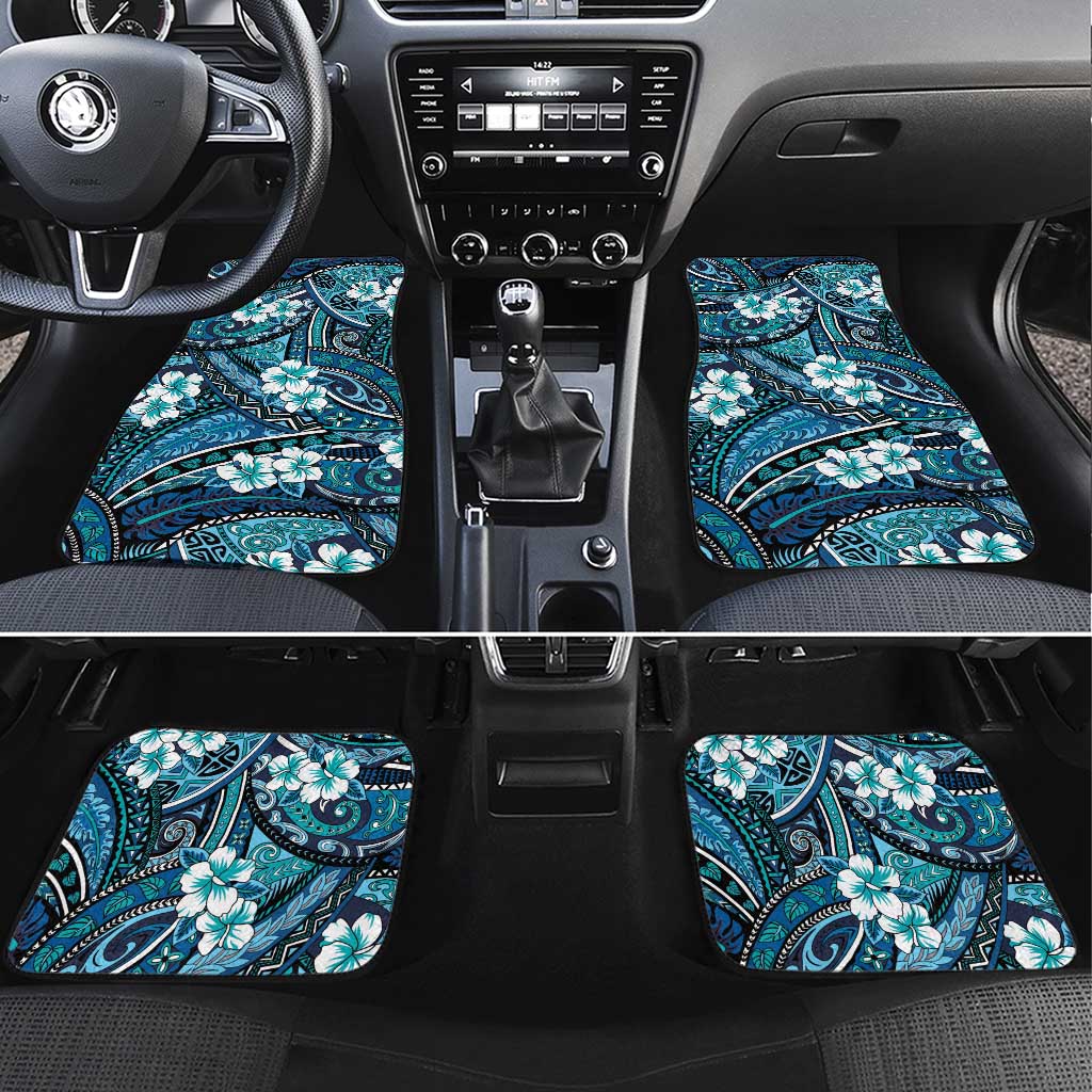 Polynesian Hibiscus Tropical Blue Floral Car Mats Tribal Pattern - Polynesian Pride