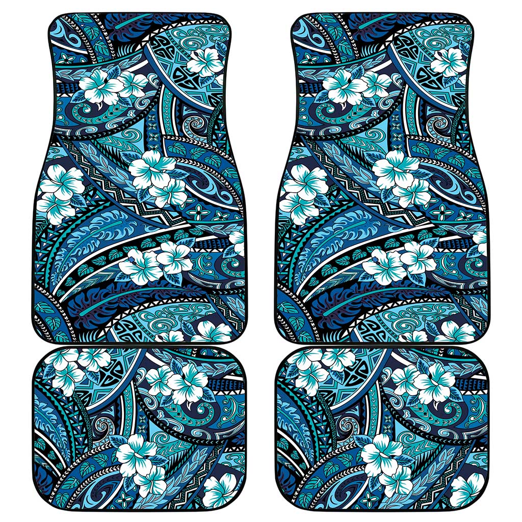 Polynesian Hibiscus Tropical Blue Floral Car Mats Tribal Pattern - Polynesian Pride