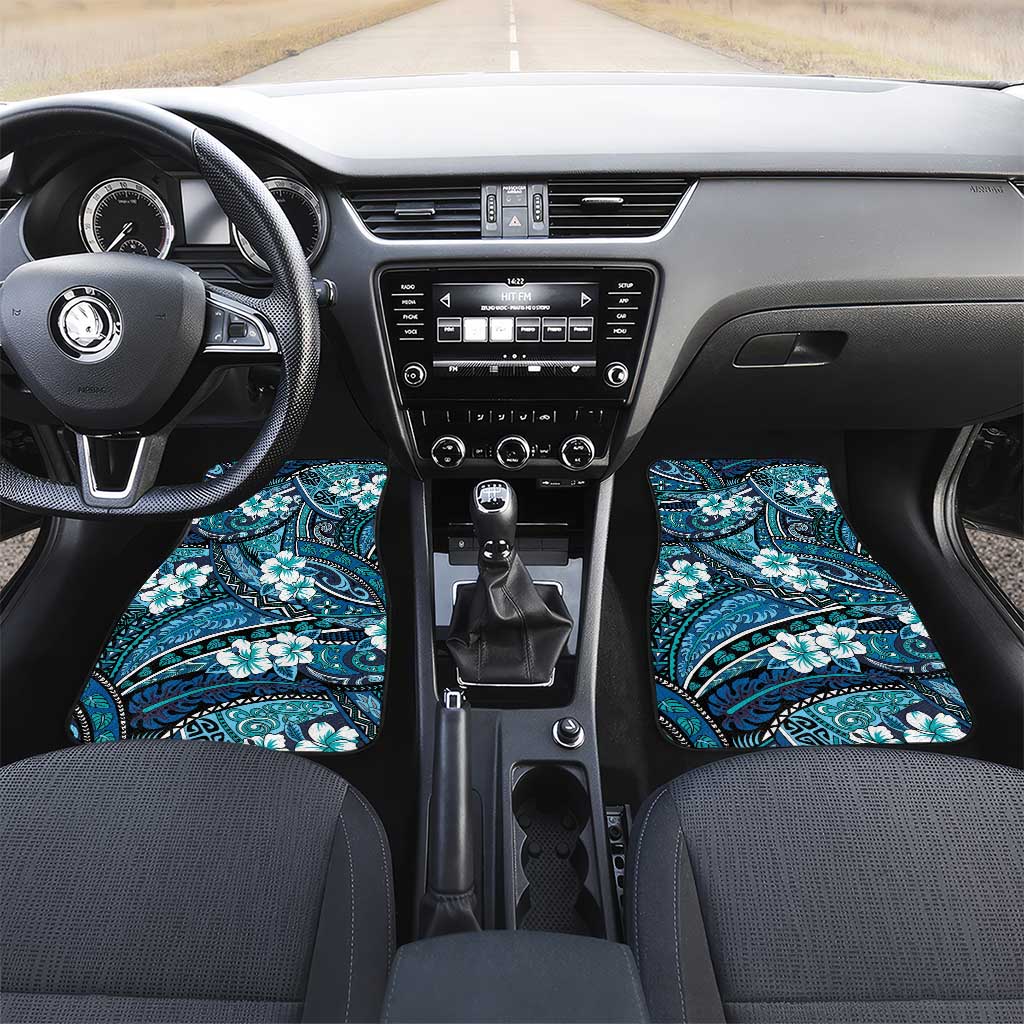 Polynesian Hibiscus Tropical Blue Floral Car Mats Tribal Pattern - Polynesian Pride