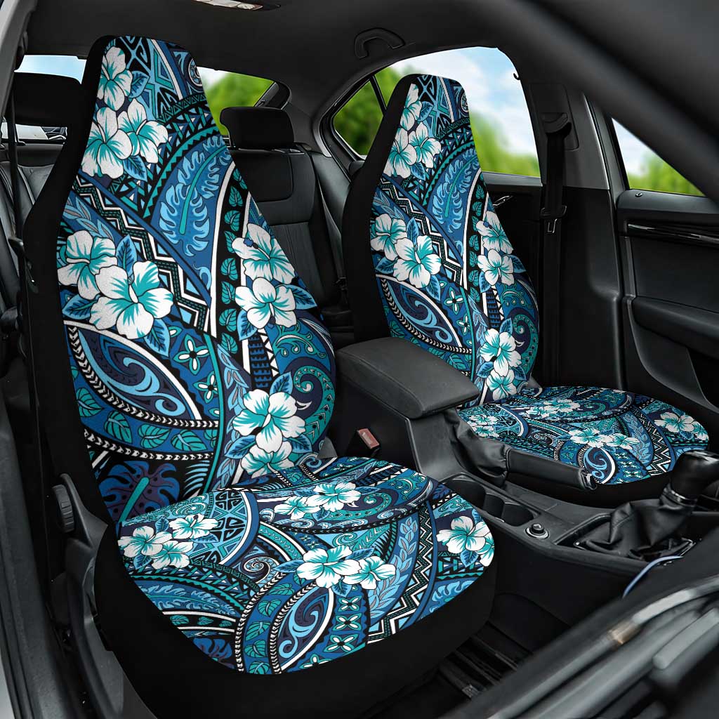 Polynesian Hibiscus Tropical Blue Floral Car Seat Cover Tribal Pattern - Polynesian Pride