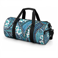 Polynesian Hibiscus Tropical Blue Floral Duffle Bag Tribal Pattern