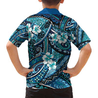 Polynesian Hibiscus Tropical Blue Floral Family Matching Puletasi and Hawaiian Shirt Tribal Pattern - Polynesian Pride