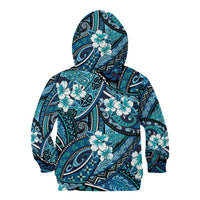 Polynesian Hibiscus Tropical Blue Floral Kid Hoodie Tribal Pattern - Polynesian Pride