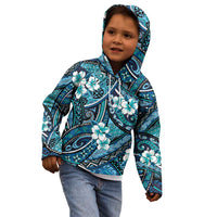 Polynesian Hibiscus Tropical Blue Floral Kid Hoodie Tribal Pattern - Polynesian Pride
