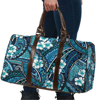 Polynesian Hibiscus Tropical Blue Floral Travel Bag Tribal Pattern - Polynesian Pride
