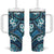 Polynesian Hibiscus Tropical Blue Floral Tumbler With Handle Tribal Pattern - Polynesian Pride