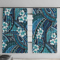 Polynesian Hibiscus Tropical Blue Floral Window Curtain Tribal Pattern - Polynesian Pride