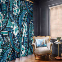 Polynesian Hibiscus Tropical Blue Floral Window Curtain Tribal Pattern - Polynesian Pride
