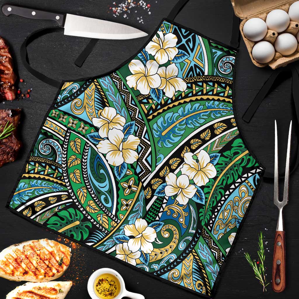 Polynesian Hibiscus Tropical Green Floral Apron Tribal Pattern - Polynesian Pride