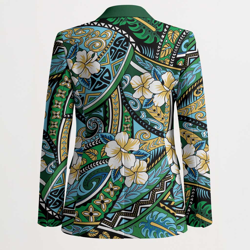 Polynesian Hibiscus Tropical Green Floral Blazer Tribal Pattern - Polynesian Pride