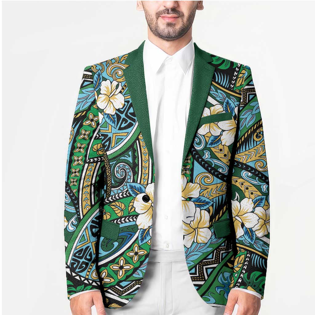 Polynesian Hibiscus Tropical Green Floral Blazer Tribal Pattern - Polynesian Pride