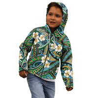 Polynesian Hibiscus Tropical Green Floral Kid Hoodie Tribal Pattern - Polynesian Pride