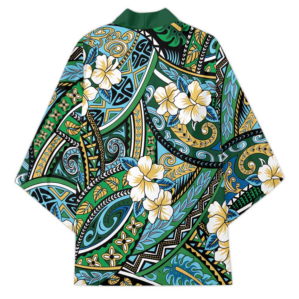 Polynesian Hibiscus Tropical Green Floral Kimono Tribal Pattern - Polynesian Pride