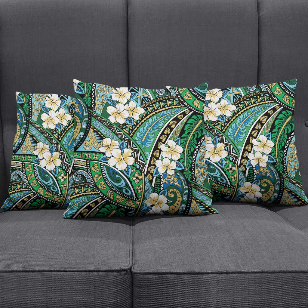 Polynesian Hibiscus Tropical Green Floral Pillow Cover Tribal Pattern - Polynesian Pride