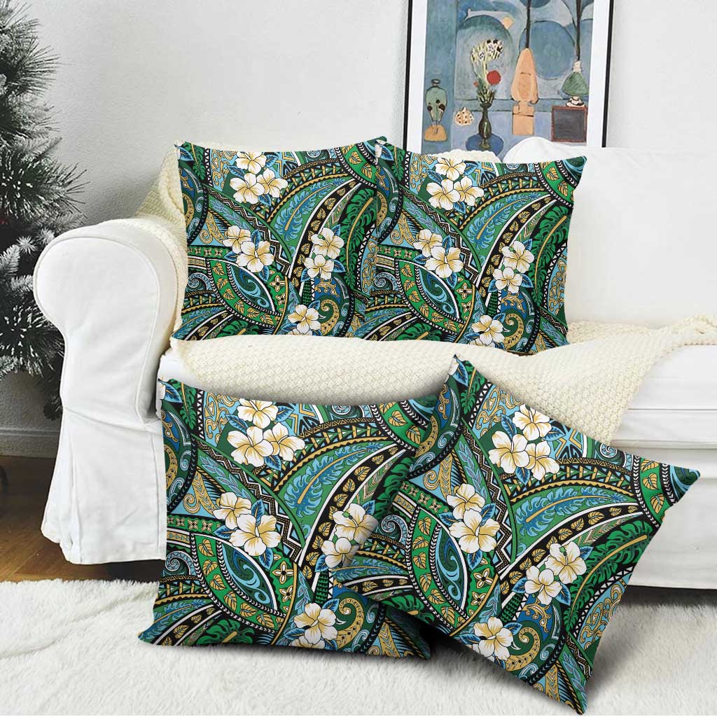 Polynesian Hibiscus Tropical Green Floral Pillow Cover Tribal Pattern - Polynesian Pride