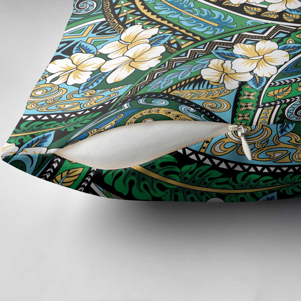 Polynesian Hibiscus Tropical Green Floral Pillow Cover Tribal Pattern - Polynesian Pride
