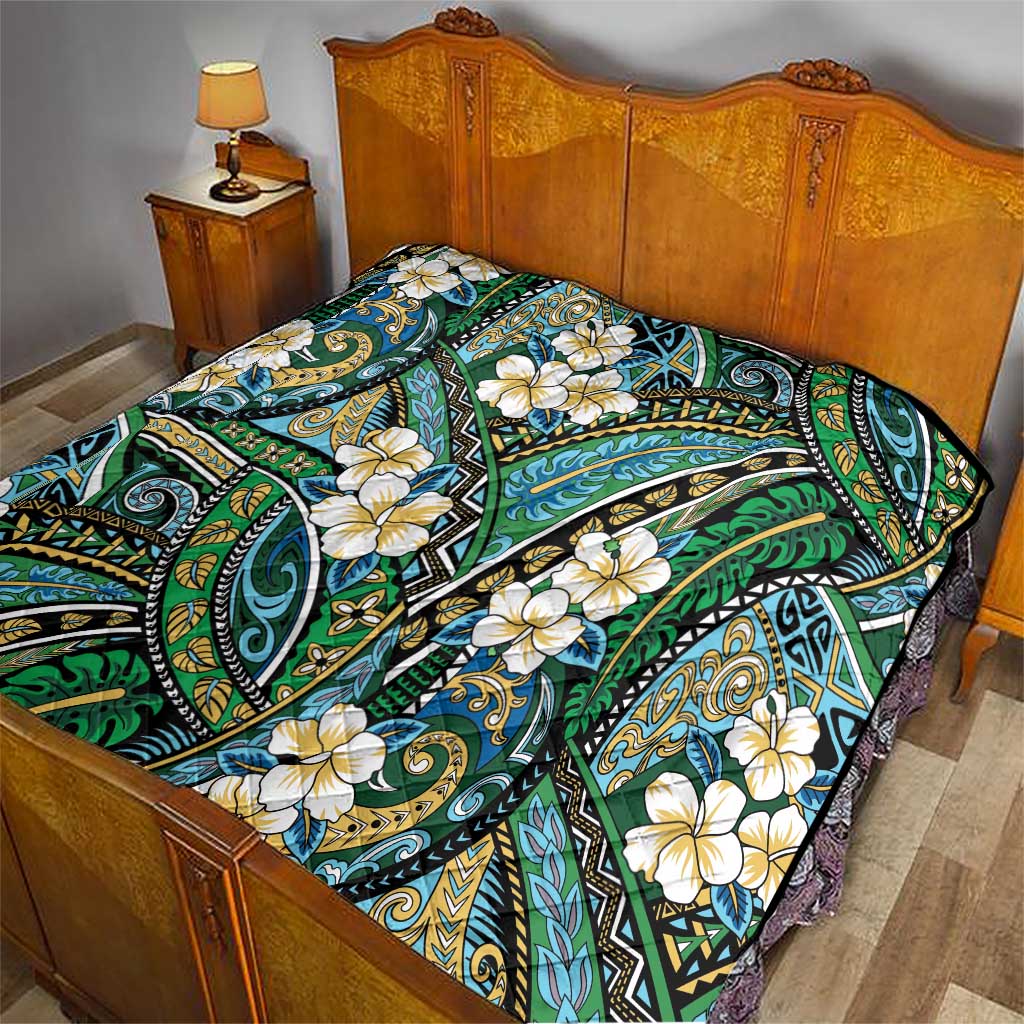 Polynesian Hibiscus Tropical Green Floral Quilt Tribal Pattern - Polynesian Pride