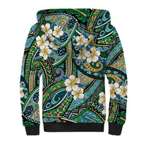 Polynesian Hibiscus Tropical Green Floral Sherpa Hoodie Tribal Pattern - Polynesian Pride