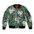 Polynesian Hibiscus Tropical Green Floral Sleeve Zip Bomber Jacket Tribal Pattern - Polynesian Pride