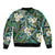 Polynesian Hibiscus Tropical Green Floral Sleeve Zip Bomber Jacket Tribal Pattern - Polynesian Pride