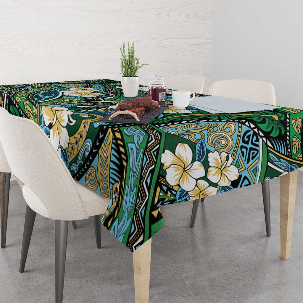 Polynesian Hibiscus Tropical Green Floral Tablecloth Tribal Pattern - Polynesian Pride