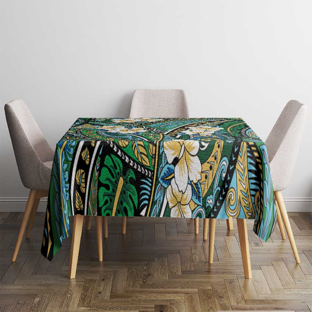 Polynesian Hibiscus Tropical Green Floral Tablecloth Tribal Pattern - Polynesian Pride