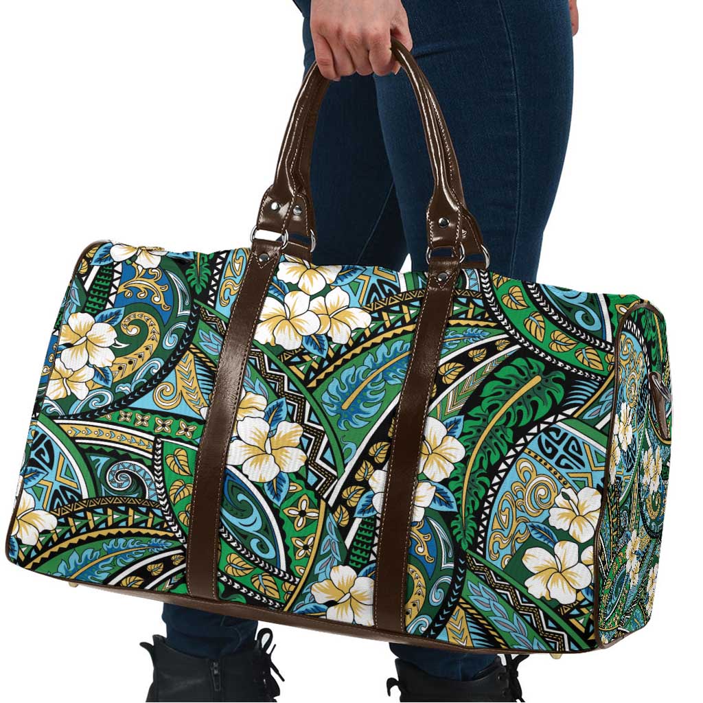 Polynesian Hibiscus Tropical Green Floral Travel Bag Tribal Pattern - Polynesian Pride