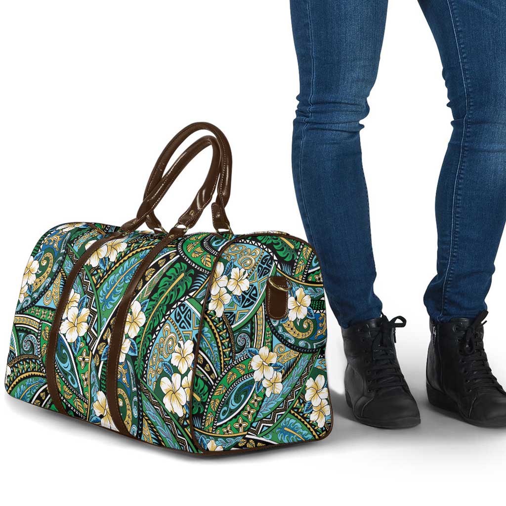 Polynesian Hibiscus Tropical Green Floral Travel Bag Tribal Pattern - Polynesian Pride