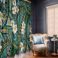 Polynesian Hibiscus Tropical Green Floral Window Curtain Tribal Pattern - Polynesian Pride