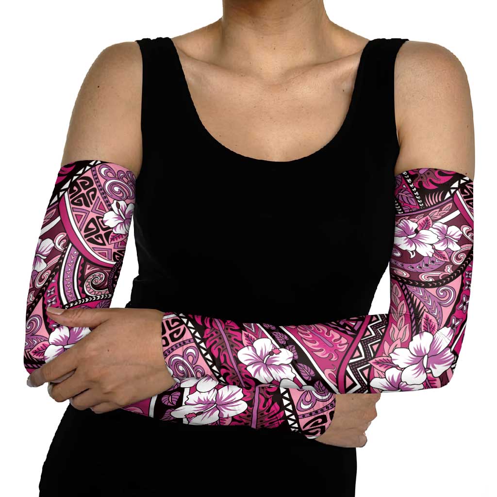 Polynesian Hibiscus Tropical Pink Floral Arm Sleeves Tribal Pattern - Polynesian Pride
