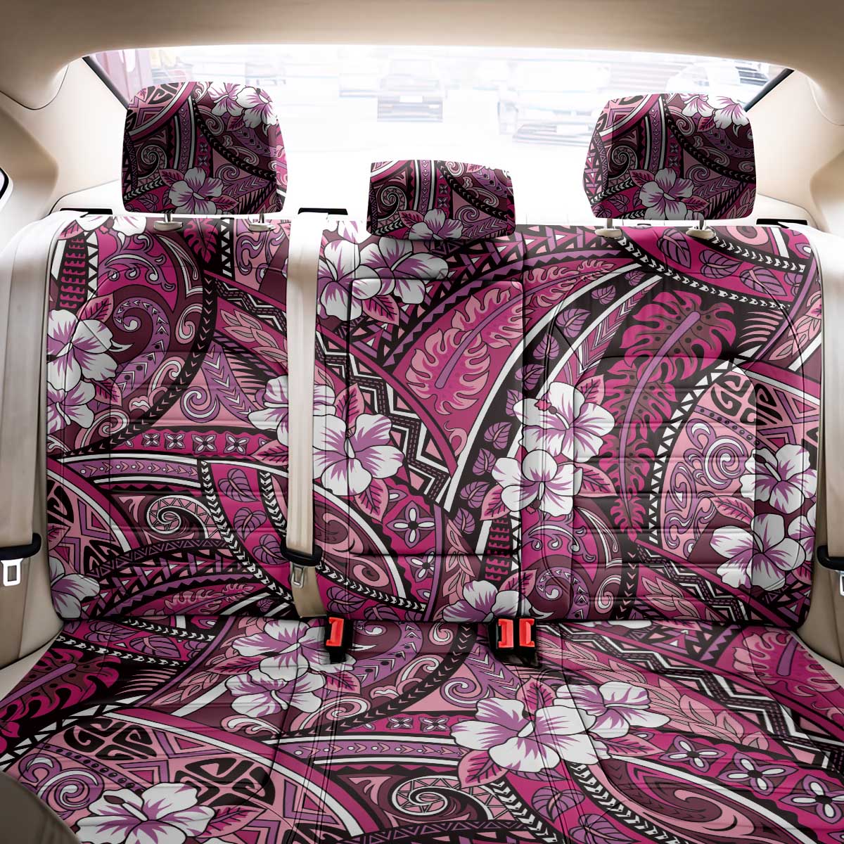 Polynesian Hibiscus Tropical Pink Floral Back Car Seat Cover Tribal Pattern - Polynesian Pride