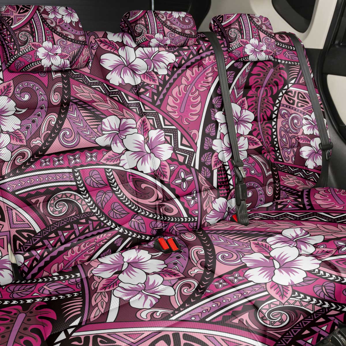 Polynesian Hibiscus Tropical Pink Floral Back Car Seat Cover Tribal Pattern - Polynesian Pride