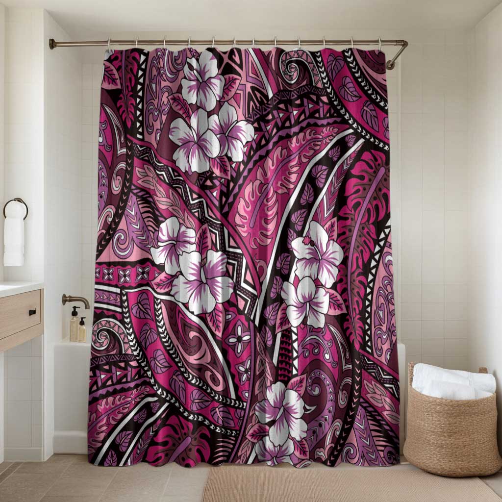 Polynesian Hibiscus Tropical Pink Floral Bathroom Set Tribal Pattern - Polynesian Pride
