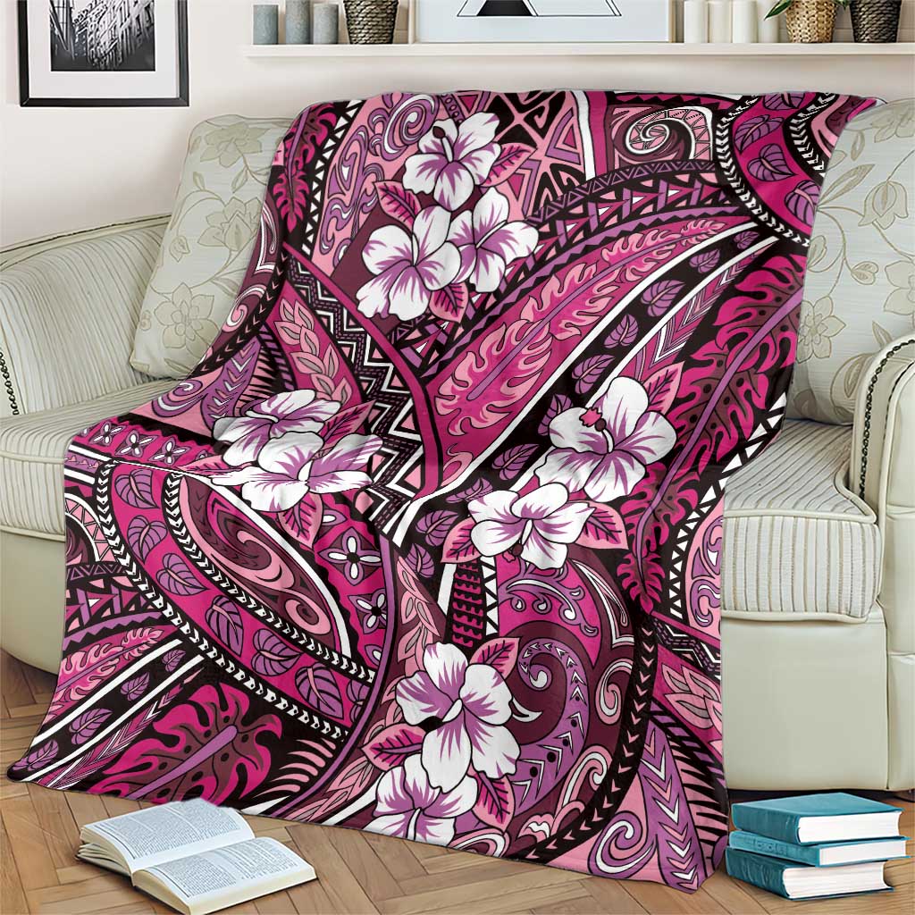 Polynesian Hibiscus Tropical Pink Floral Blanket Tribal Pattern - Polynesian Pride