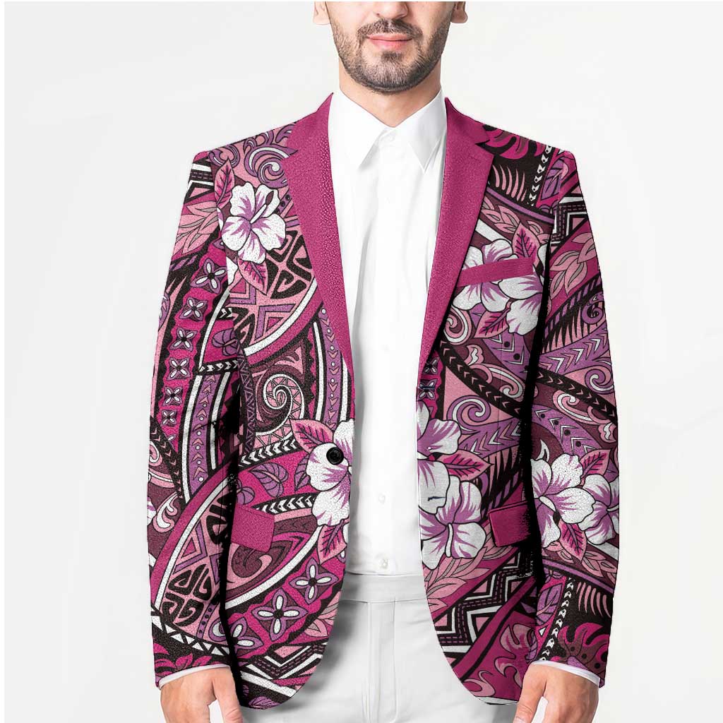 Polynesian Hibiscus Tropical Pink Floral Blazer Tribal Pattern - Polynesian Pride
