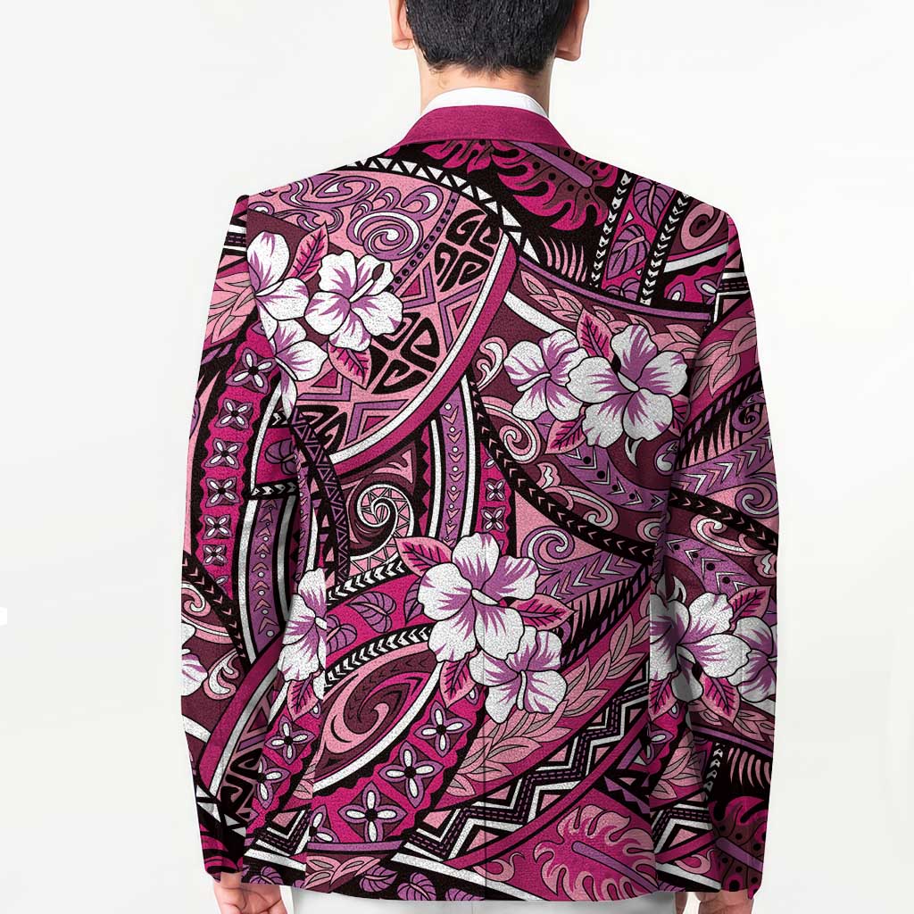 Polynesian Hibiscus Tropical Pink Floral Blazer Tribal Pattern - Polynesian Pride