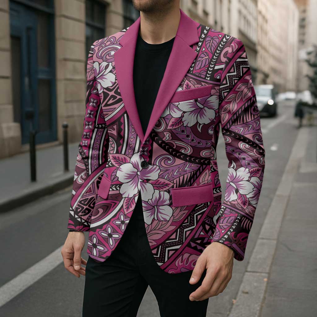 Polynesian Hibiscus Tropical Pink Floral Blazer Tribal Pattern - Polynesian Pride