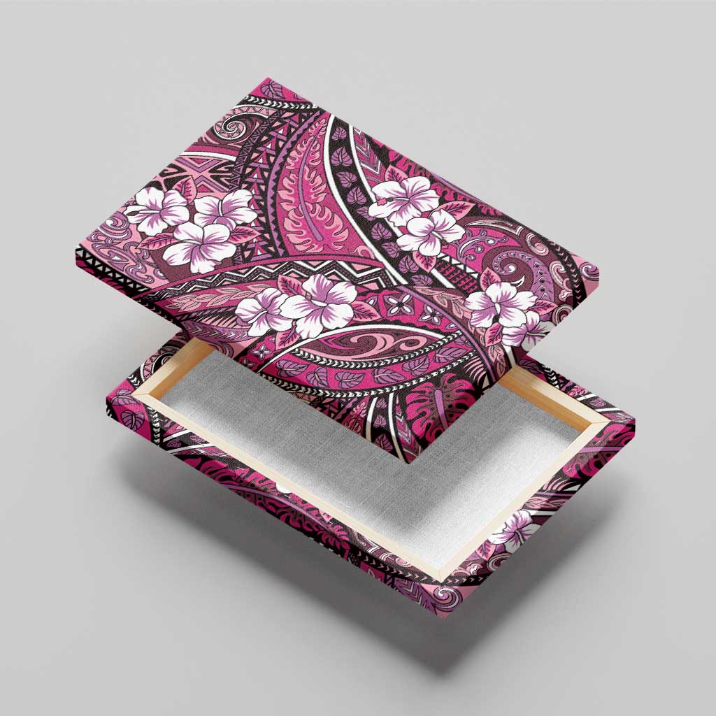 Polynesian Hibiscus Tropical Pink Floral Canvas Wall Art Tribal Pattern - Polynesian Pride