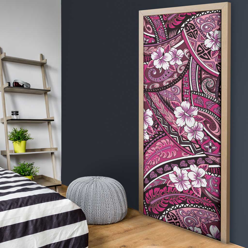 Polynesian Hibiscus Tropical Pink Floral Door Cover Tribal Pattern - Polynesian Pride